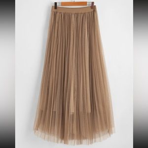 Boho khaki pleated mesh skirt